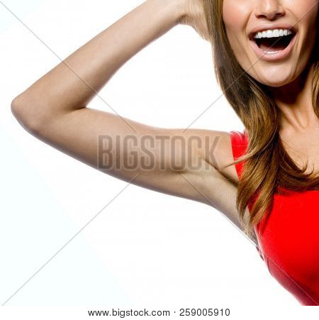 beauty woman armpit axillary space attractive young caucasian woman  body careisolated  on white background studio shot figure body 