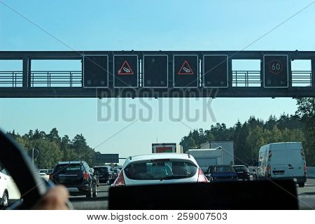Electronic Congestion Warning On A German Multi-track Highway