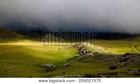 Cloudy Landscape Of Mavrovo National Park With Mountain In Fyr Macedonia
