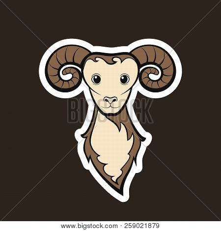 Head Of A Mutton. Drawing On A Black Background. Vector Illustration Sticker.