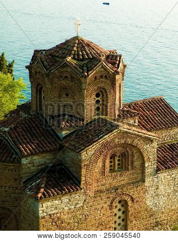 Monastery Of St. John At Kaneo. Architure, Tourism And Religion Concept. Church Of St. John At Kaneo