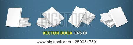 Models Of Book Heaps. Four Templates With White Covers, Soft Shadows, Realistic 3d Image. For The De