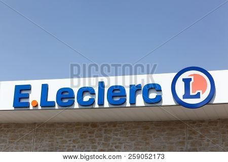 Saint Rambert, France - July 1, 2018: Leclerc Logo On A Wall. Leclerc Is A French Hypermarket Chain 