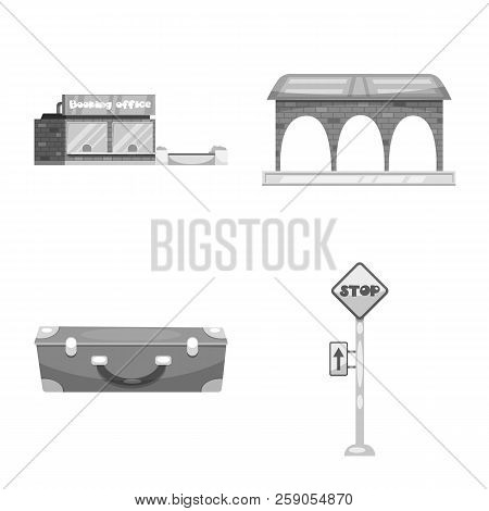 Isolated Object Of Train And Station Sign. Collection Of Train And Ticket Stock Vector Illustration.