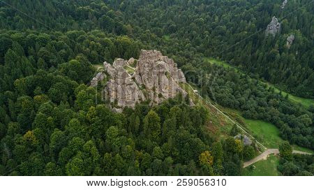 Aerial View Fly Over. Tustan In Tree