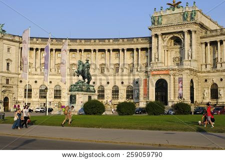 Vienna, Austria - August 08, 2018: The Prinz Eugen Statue  In The Heldenplatz Open Square Near The H