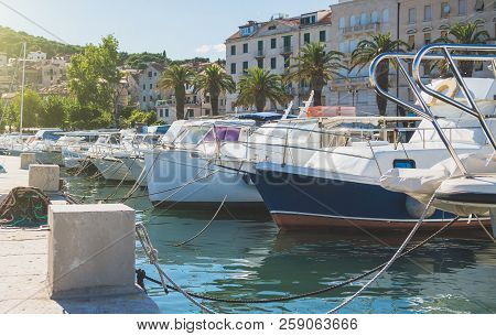 Boat Harbor Of The Old Town Split In Croatia.