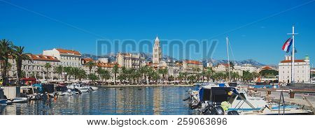 Boat Harbor Of The Old Town Split In Croatia.