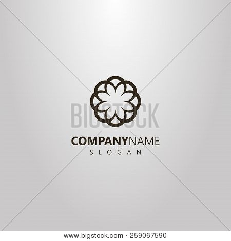 Black And White Simple Vector Round Flat Art Logo Of Gothic Lancet Window Or Abstract Flower