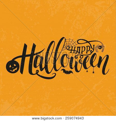 Vector Illustration For Halloween. Happy Halloween Text Banner. Poster For Halloween On Color Backgr
