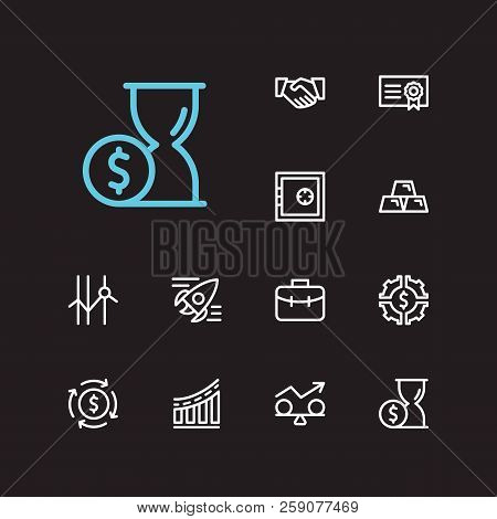 Capital Icons Set. Time Money And Capital Icons With Gold, Cooperation And Funds Protection. Set Of 