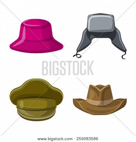 Vector Illustration Of Headgear And Cap Logo. Set Of Headgear And Accessory Vector Icon For Stock.