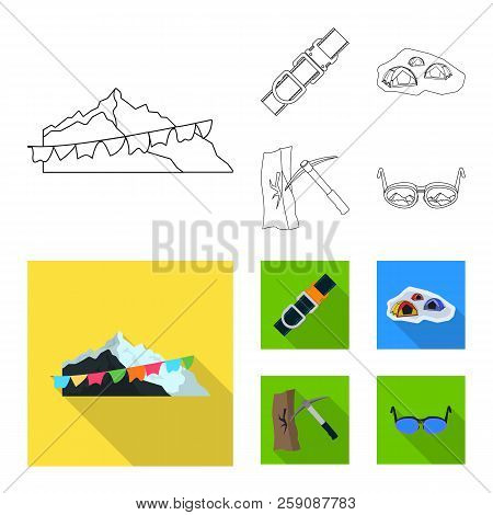 Vector Design Of Mountaineering And Peak Symbol. Collection Of Mountaineering And Camp Vector Icon F