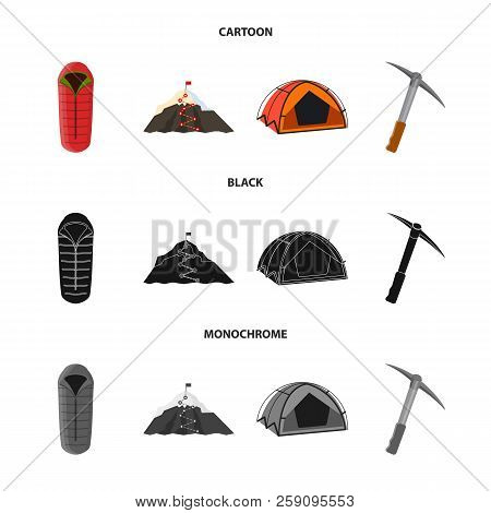 Isolated Object Of Mountaineering And Peak Symbol. Set Of Mountaineering And Camp Stock Vector Illus