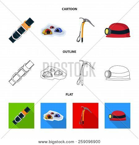 Vector Design Of Mountaineering And Peak Sign. Collection Of Mountaineering And Camp Vector Icon For