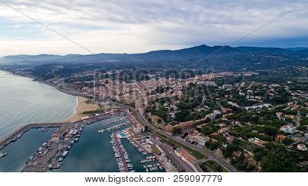 Aerial Photography Of Arenys De Mar City In Spain