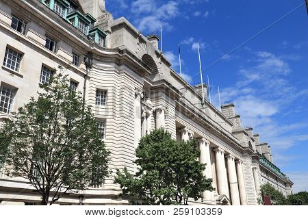 The County Hall In London, Uk. It Is A Grade Ii Listed Building In Lambeth District Of London.