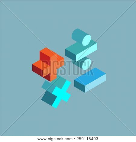 Mathematical Symbols. Vector Isometric Icon On Gray Background