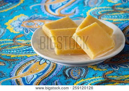 Burfi Or Barfi Famous Indian Sweets. Popular Festival Food From India. Selective Focus.