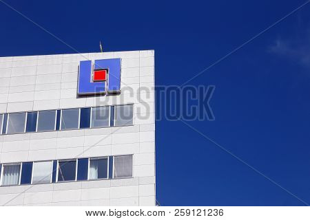 Stockholm, Sweden - May 16, 2017: Close-up Of The Insurnce Comapny Lansforsakringar Head Office And 