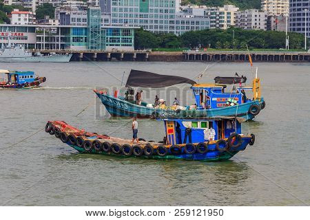 Gulangyu, China - September 14, 2013: Chinese Fishing Boats Viewed From Gulangyu Island