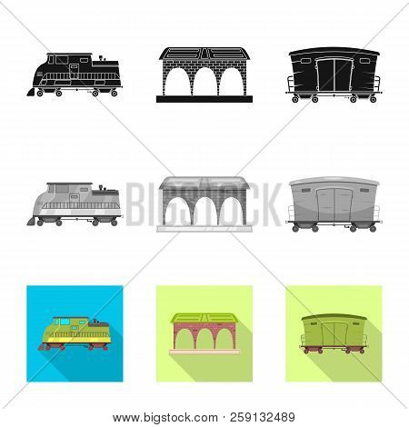 Vector Design Of Train And Station Sign. Collection Of Train And Ticket Stock Vector Illustration.