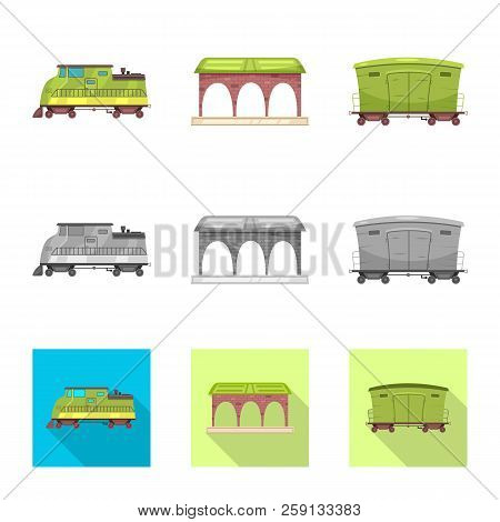 Vector Illustration Of Train And Station Icon. Collection Of Train And Ticket Stock Vector Illustrat
