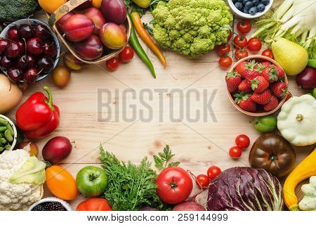 Fresh Farm Fruits Vegetables Berries, Cherries Apricots Strawberries Cabbage Broccoli Cauliflower Sq