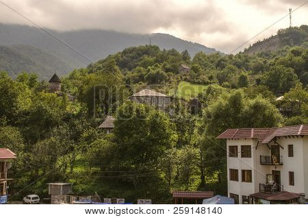 Dilijan, Armenia, August 24, 2018:chapel Of St. Sarkis In A Mountain Village Gosh With A Darkened Sk