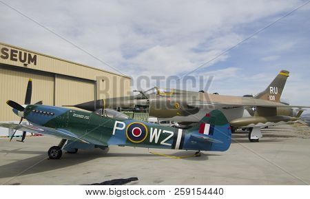 Palm Springs, Usa - April 7, 2018: Supermarine Spitfire Mark Xiv In Palm Springs Air Museum Palm Spr