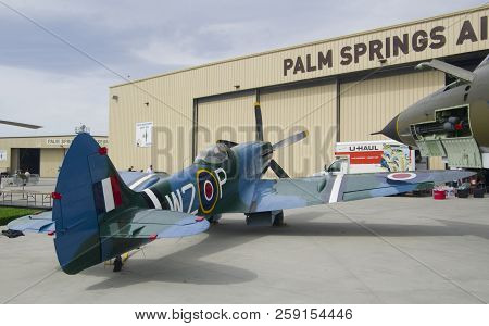 Palm Springs, Usa - April 7, 2018: Supermarine Spitfire Mark Xiv In Palm Springs Air Museum Palm Spr