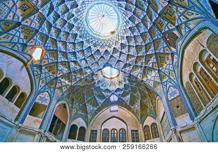 Kashan, Iran - October 22, 2017: The Scenic Dome Of Hajj Seyed Hossein Sabbaq Timcheh Caravanserai, 