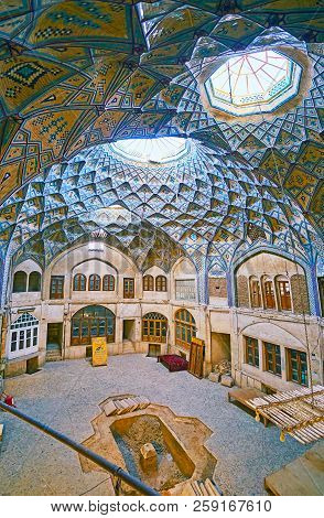 Kashan, Iran - October 22, 2017: Interior Of Splendid Hajj Seyed Hossein Sabbaq Timcheh Caravanserai