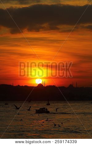 Ramadan Time With The Muslim City Istanbul Silhouette