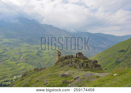 Old Fortress. Fiagdon Mountain Village In Kurtatinskoe Gorge, Republic Of North Ossetia, Russia