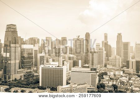 Top View Office And Residential Buildings Skylines At Singapore City Center