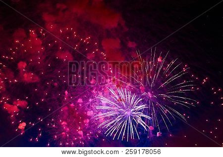 Inexpensive Fireworks, Over The City, Red. For Any Purpose