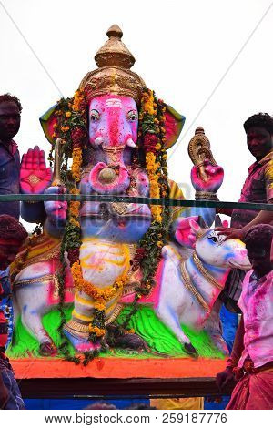 Anaipatti, Tamilnadu - India - September 15 2018: Hindu Festival Celebrating The Birth Of Ganesh