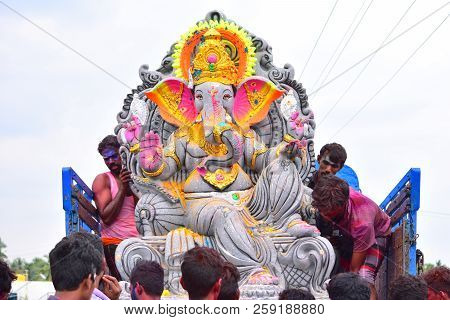 Anaipatti, Tamilnadu - India - September 15 2018: A Giant Size Of Lord Ganesha