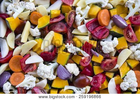 Sliced Vegetables Autumn Different Colors Onion Tomato