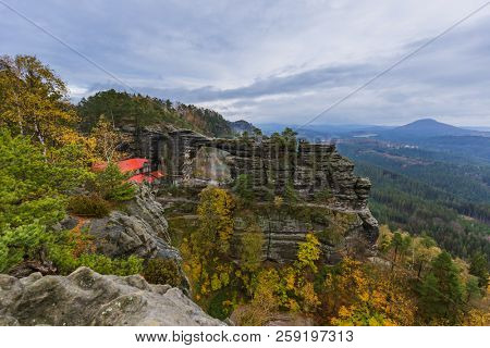 Pravcicka brana rock in Bohemian switzerland - Czech republic - travel and nature background