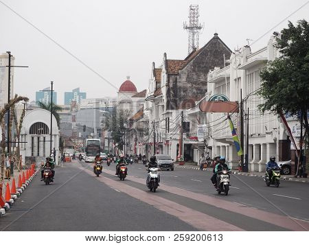 Jakarta, Indonesia - August 7, 2018: Traffic On Jalan Kali Besar In Kota Tua.