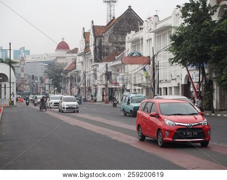 Jakarta, Indonesia - August 7, 2018: Traffic On Jalan Kali Besar In Kota Tua.