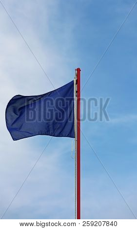 Blue Flag Is Symbol Of Not Pollution In This Area In Vertical Mode