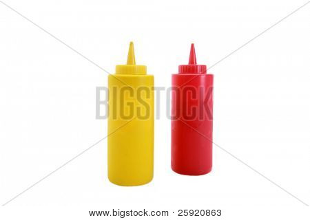 sennep og ketchup sprøjte flasker isoleret på hvid