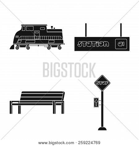 Vector Illustration Of Train And Station Icon. Collection Of Train And Ticket Stock Vector Illustrat