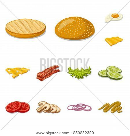 Vector Illustration Of Burger And Sandwich Symbol. Set Of Burger And Slice Vector Icon For Stock.