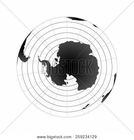 Antarctic Pole Globe Hemisphere. World Map View From Space Isolated On White