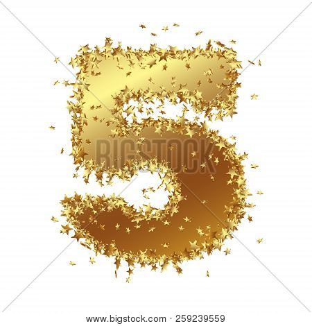 Abstract Golden Number With Starlet Border - Five - 5 - Birthday, Party, New Years Eve, Jubilee - Nu