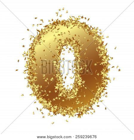 Abstract Golden Number With Starlet Border - Zero - Null - 0 - Birthday, Party, New Years Eve, Jubil
